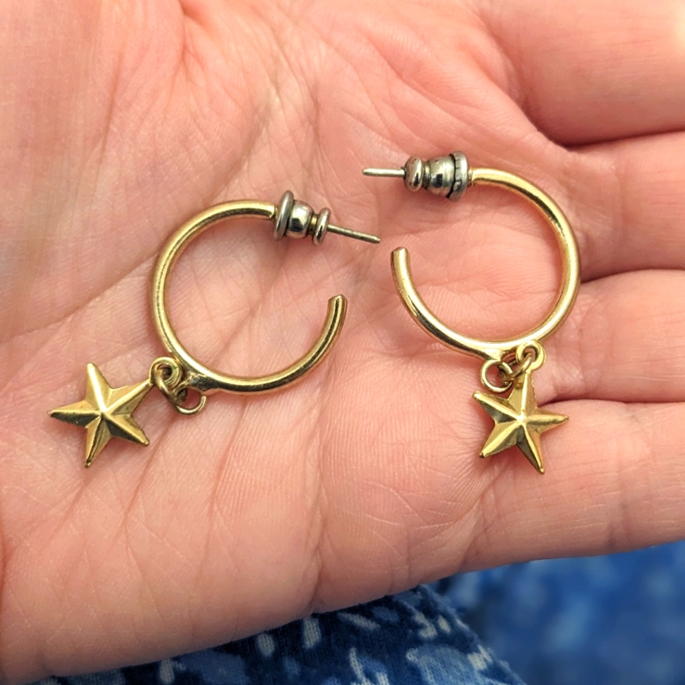 Costume Jewelry Gold Star Hoop Earrings